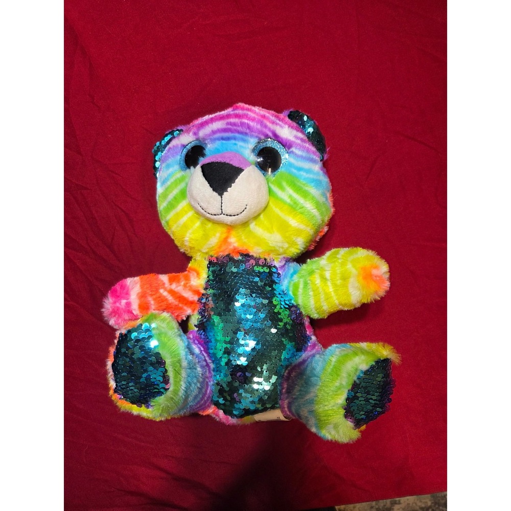 Walmart Rainbow Bear Sequin Flip Stuffed Animal Plush w/ Glittery Eyes